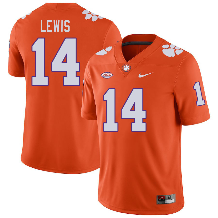 Men's Clemson Tigers Shelton Lewis #14 College Orange NCAA Authentic Football Stitched Jersey 23EK30EY